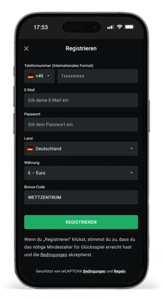 Registrierung bei Leonber für legale Sportwetten