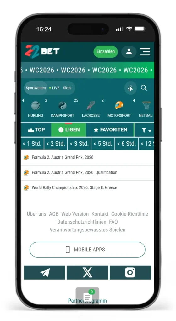 Wetten auf Motorsport bei 22bet
