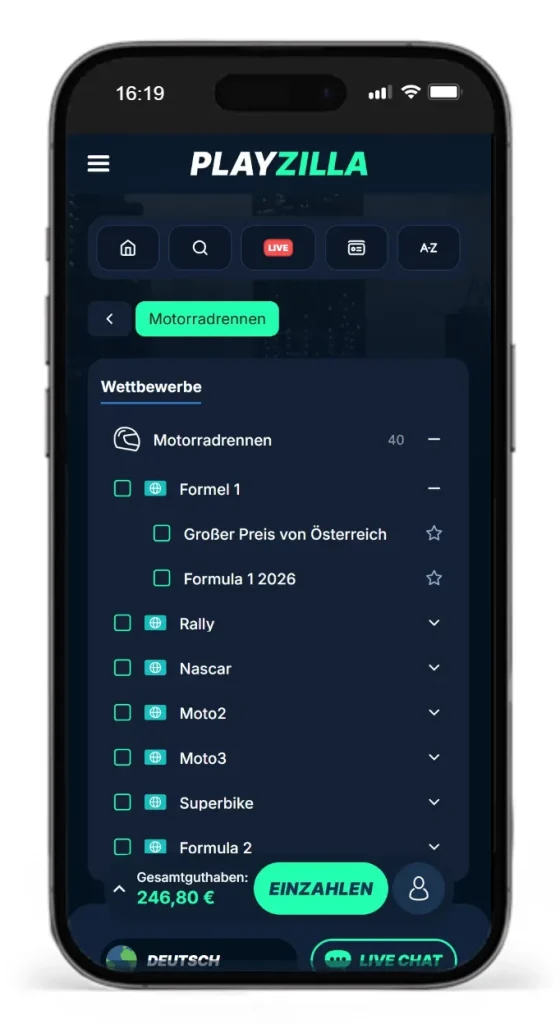 Wettbewerbe fuer Motorsport Wetten bei PlayZilla