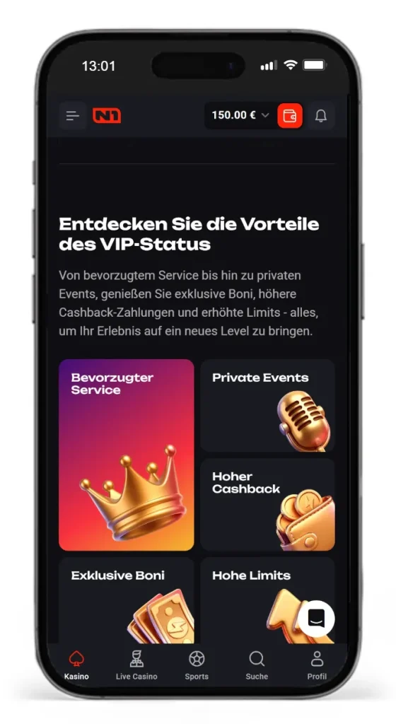 Vorteile im N1Bet VIP-Programm