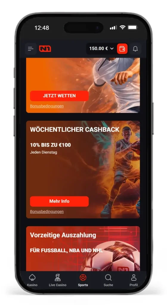 Wöchentlicher Cashback beim Sportwettenanbieter N1Bet