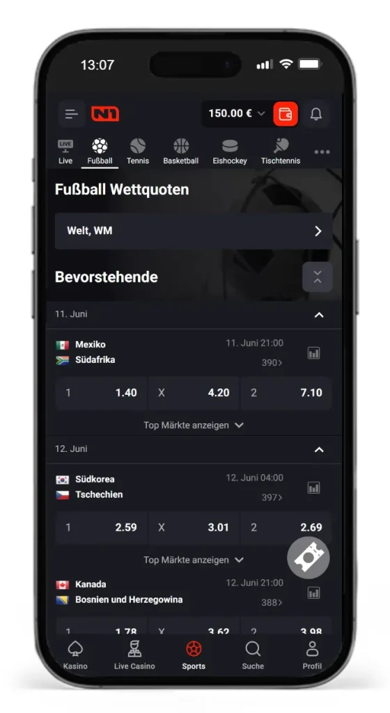 Fussball Wetten bei N1Bet