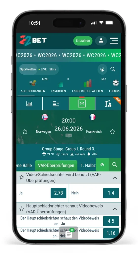 Wetten auf VAR-Überprüfungen bei 22bet