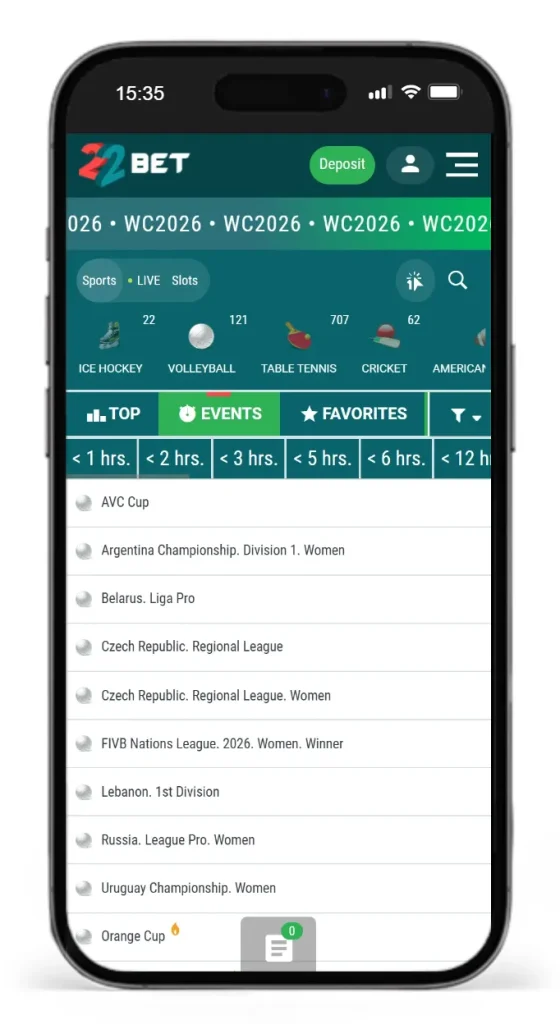 Verfuegbare Ligen fuer Volleyball Wetten bei 22bet