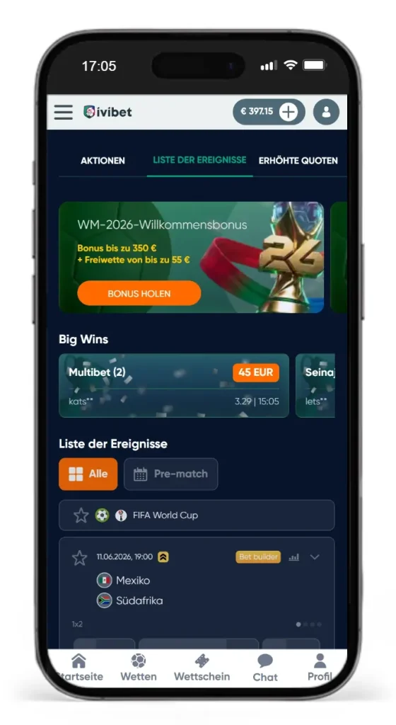 Angebot von Ivibet fuer Wetten auf die Fussballweltmeisterschaft 2026