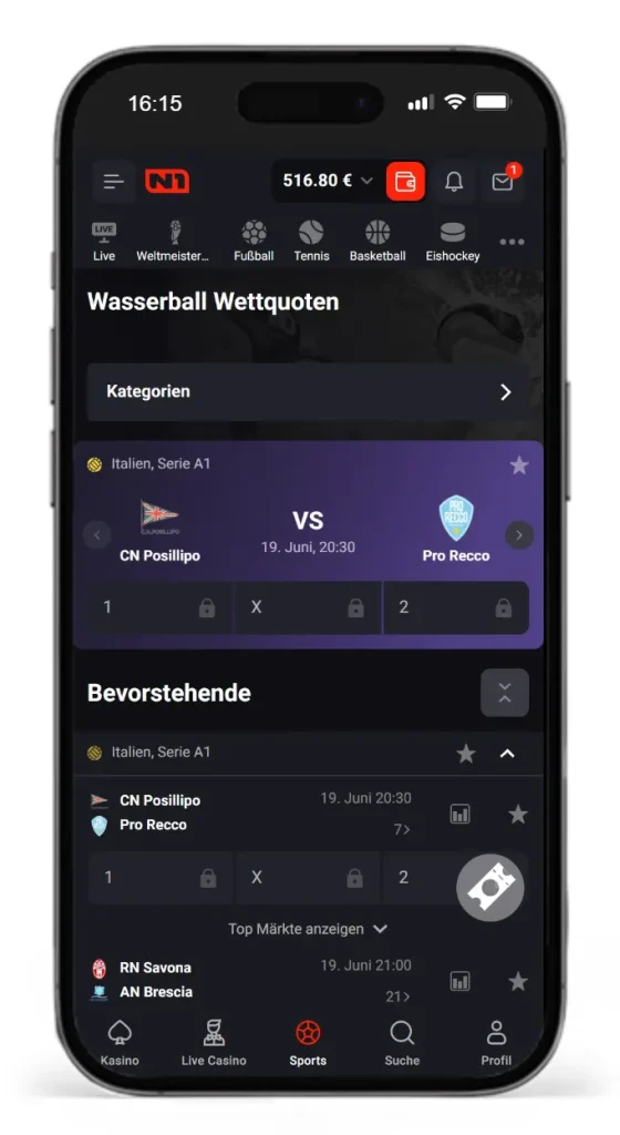 Wasserball Sportwetten auf italienische Liga Seria A1 bei N1Bet
