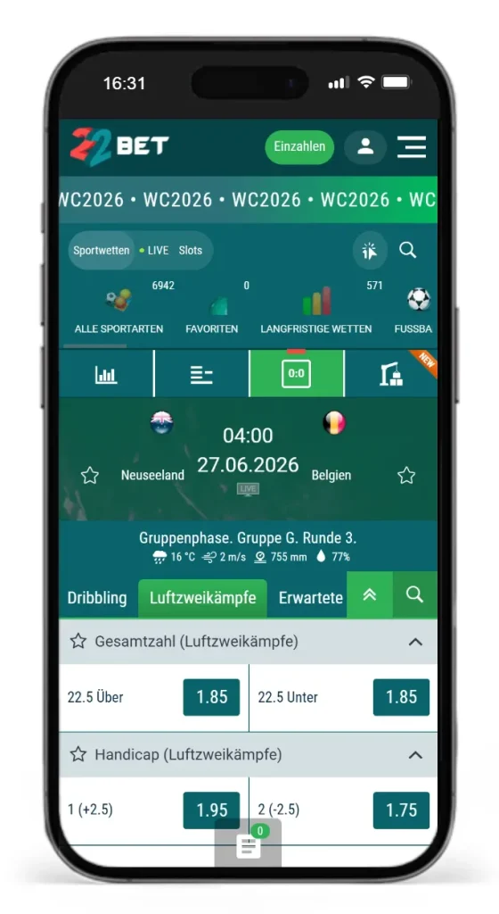 Wetten auf Luftzweikaempfe bei 22bet