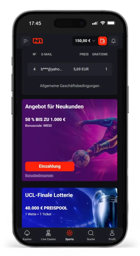 Ersteinzahlungsbonus bei N1Bet
