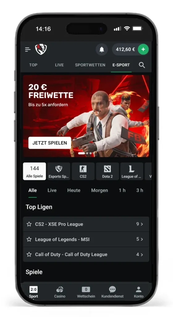 Top Ligen und eSports Bonus fuer eSports Wetten von Leonbet