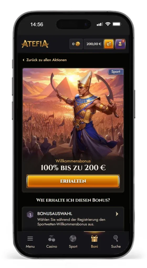 Atefia Willkommensbonus fuer Sportwetten