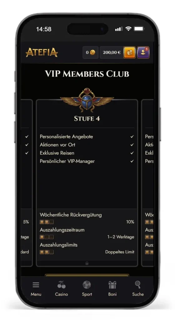 Vorteile der 4. VIP-Stufe des VIP-Clubs von Atefia