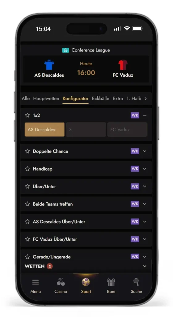 Wettkonfigurator fuer Online Sportwetten bei Atefia