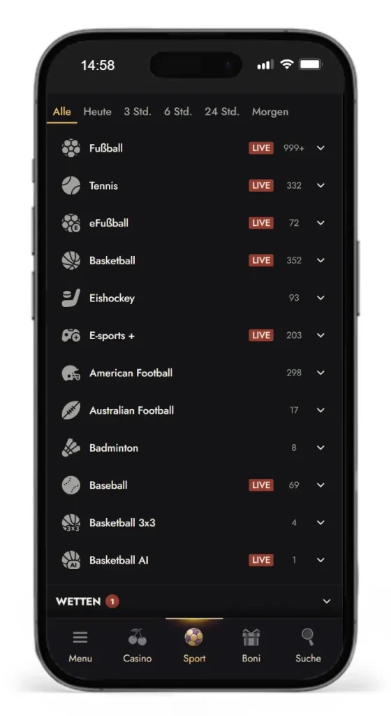 Vefuegbare Sportarten fuer Online Wetten bei Atefia
