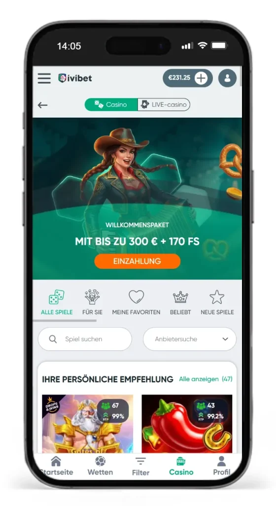 Casino Willkommenspaket vom Sportwetten Casino Ivibet