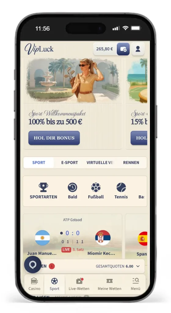 Mobile Ansicht der Wettseite VipLuck