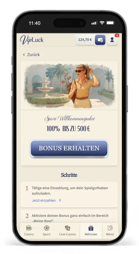 Willkommensbonus von VipLuck fuer Online Sportwetten