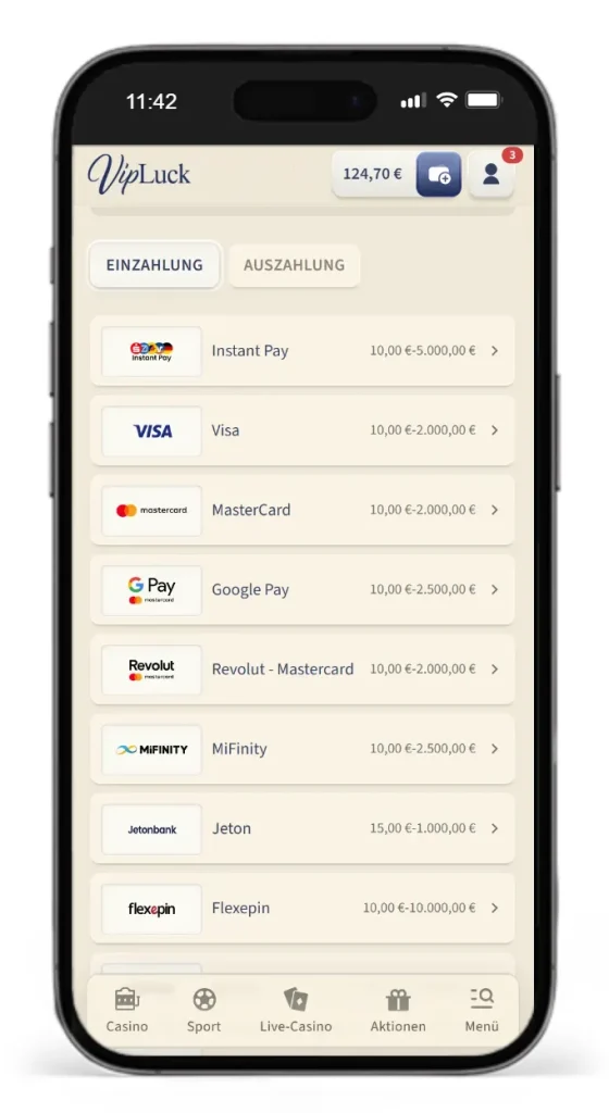 Einzahlungsmethoden fuer Sportwetten bei VipLuck