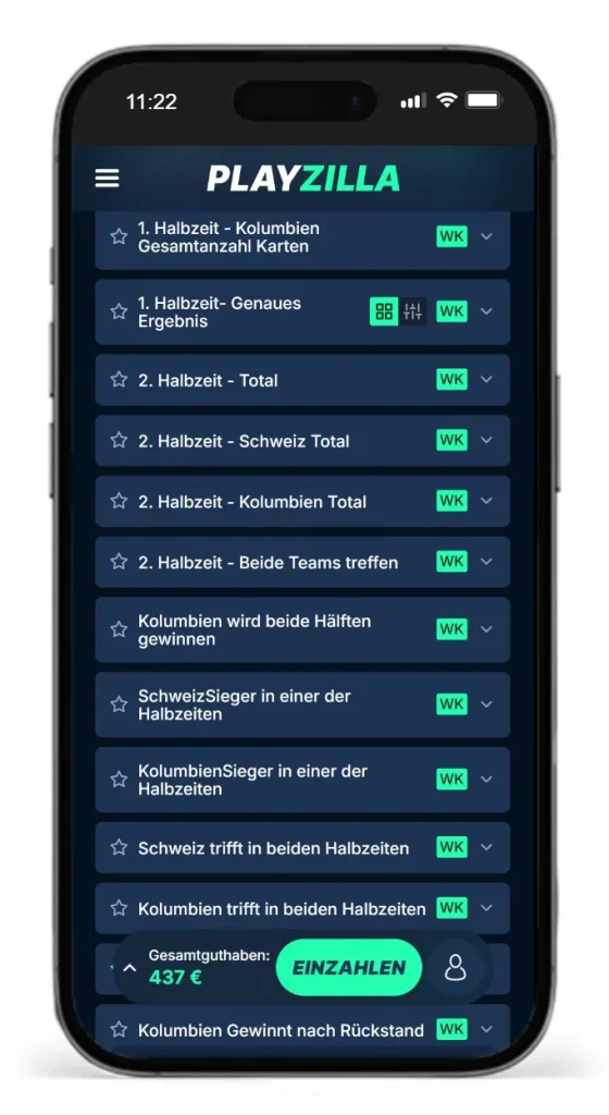 Moeglichkeiten fuer Wetten auf spaete Tore bei PlayZilla