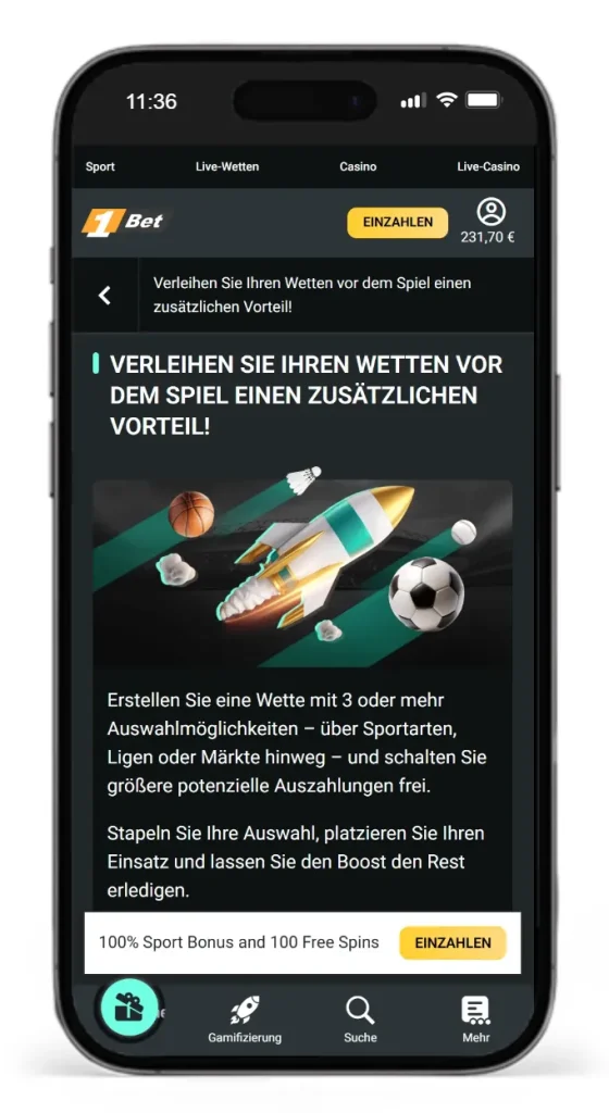 Kombiwetten Booster von 1Bet