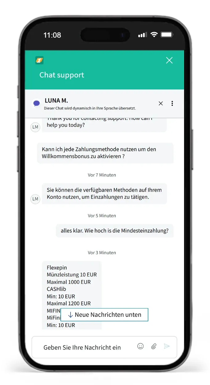 1Bet Kundensupport im Live Chat
