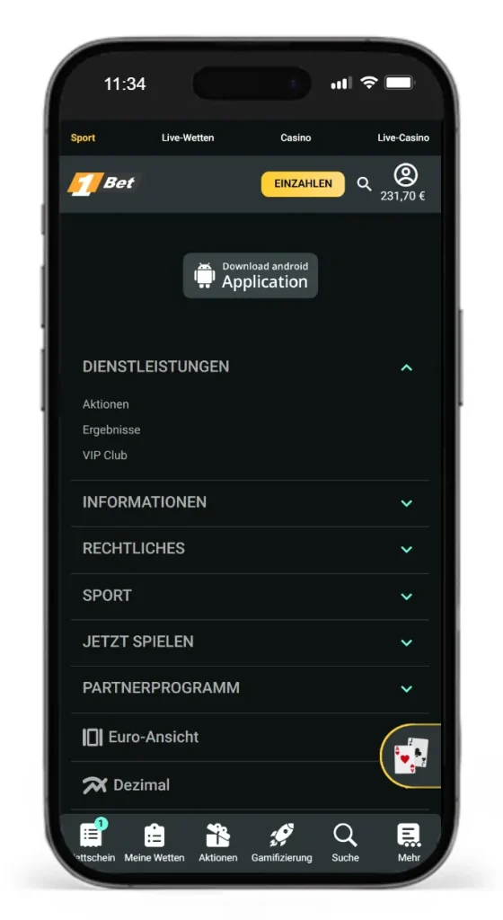 1Bet Sportwetten App fuer Android