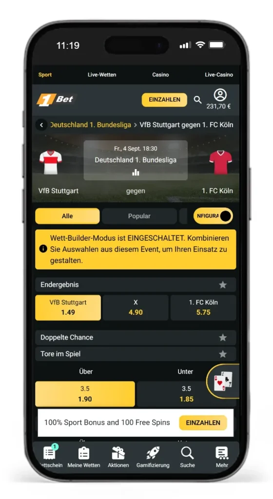 Sportwetten mit Wettkonfigurator bei 1Bet