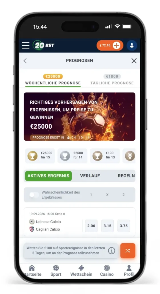 Prognose-Tippspiel beim Curacao Wettanbieter 20Bet
