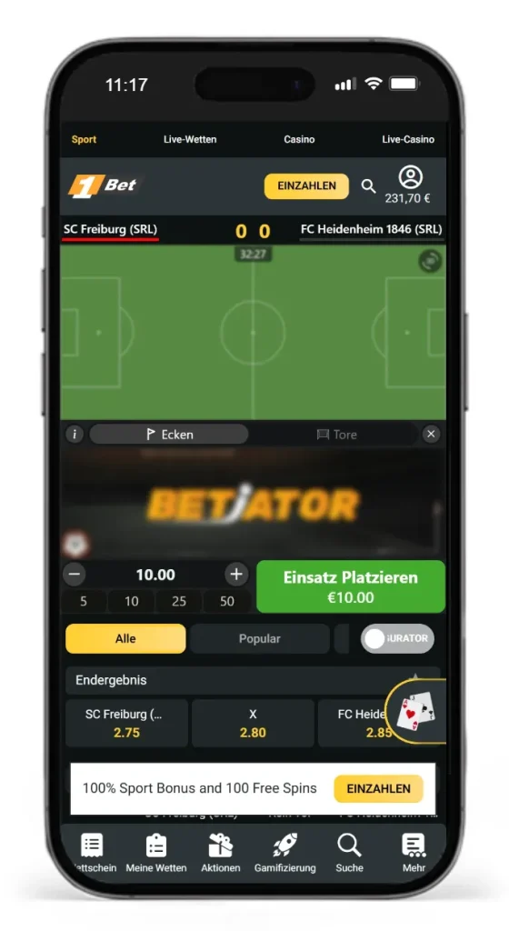 Wetten mit dem Betiator von 1Bet