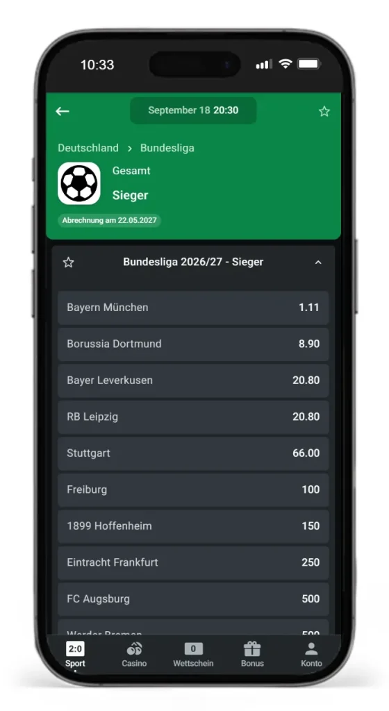 Testsieger fuer Bundesliga Meisterwetten 2026/2027 Leonbet