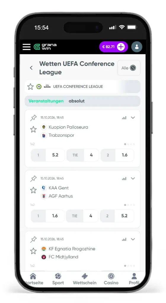 Quoten vom Testsieger fuer Conference League Wetten 2026/2027 GranaWin