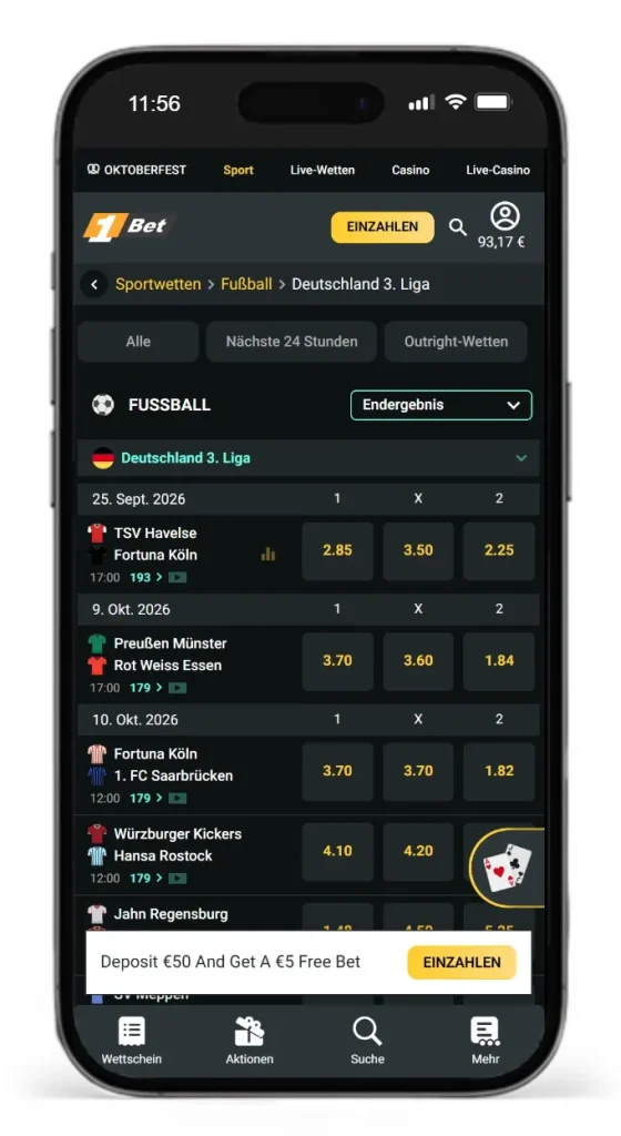 Drittliga Wettquoten 2026/2027 bei 1Bet