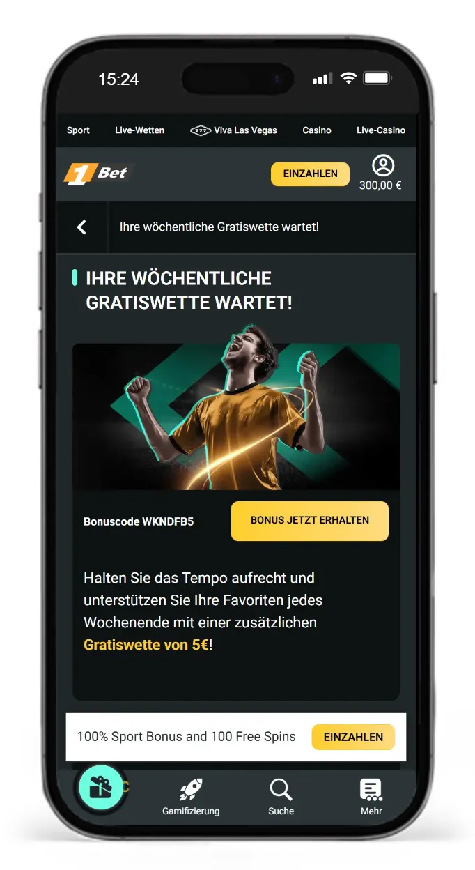 Woechentliche Gratiswetten bei 1Bet