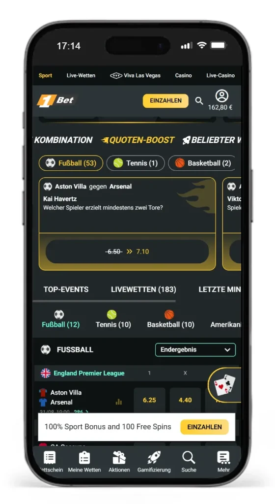 Quotenboosts auf ausgewaehlte Ereignisse bei 1Bet