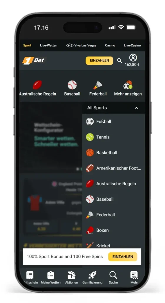 Einblick in die verschiedenen Sportarten fuer Online Sportwetten bei 1Bet