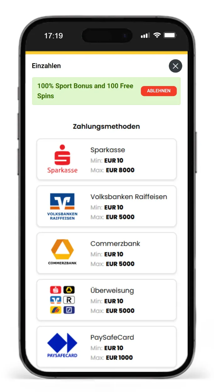 Einzahlungsmethoden fuer Sportwetten bei 1Bet