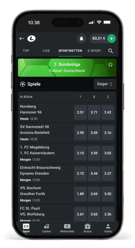 Testsieger fuer Wetten auf die 2. Bundesliga ist Leonbet