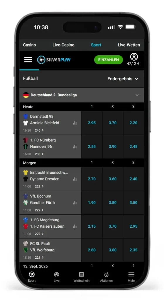 2. Bundesliga Quoten von Silverplay